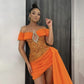 Orange Fashion Elegant Noble Princess Short Sleeve Sequin Shiny Short Mini Ball Gown Evening Dress Party Dress nv2520