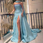 Blaues wunderschönes elegantes sexy Tube-Top mit Schleife und Strasssteinen, langer Schlitz, Ballkleid, Abendkleid, Partykleid, NV2405