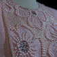 Dusty Pink Puff Short Sleeve Vintage Midi Dress Hand Beaded Floral Embroidery Flowy Chiffon A-Line Tea Length Gown  NV6893
