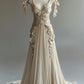 Ivory gorgeous exquisite applique beading long floor length tulle ball gown evening gown wedding dress nv3368