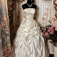 Weißes Tube-Top, elegantes dreidimensionales Rosen-Langsatin-Ballkleid, Abendkleid, Hochzeitskleid nv2962