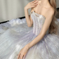 Strapless Ombre Purple Blue Prom Gown Boned Bodice Sparkle Tulle Cloud Hem A Line Evening Dress  NV7149
