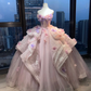 Pink Lavender Strapless Ball Gown 3D Floral Satin Bow Lace Corset Fairy Prom Dress  NV6950