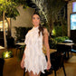 Robe de soirée courte en mousseline de soie, simple et élégante, à volants, blanche, nv2388