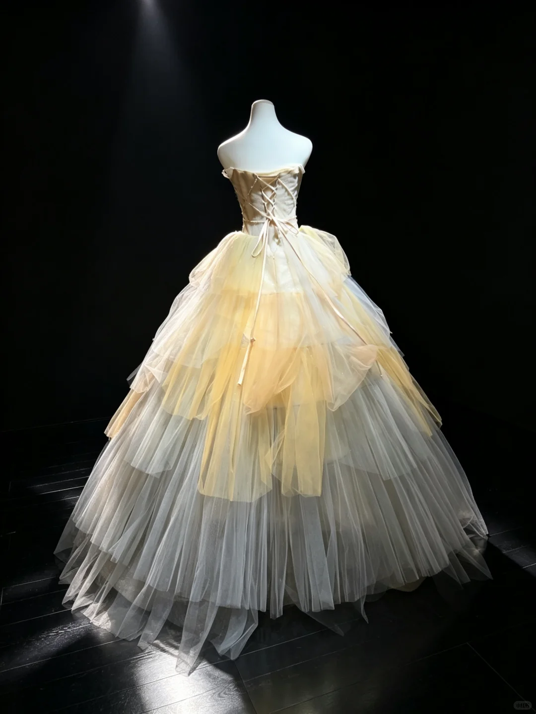 Strapless Cream Yellow Ombre Tulle Prom Dress Ruched Bodice Tiered Cake Princess Ball Gown  NV6991