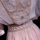 Dusty Pink Puff Short Sleeve Vintage Midi Dress Hand Beaded Floral Embroidery Flowy Chiffon A-Line Tea Length Gown  NV6893