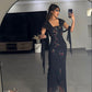 Black tulle embroidered long elegant ball gown evening dress nv2997