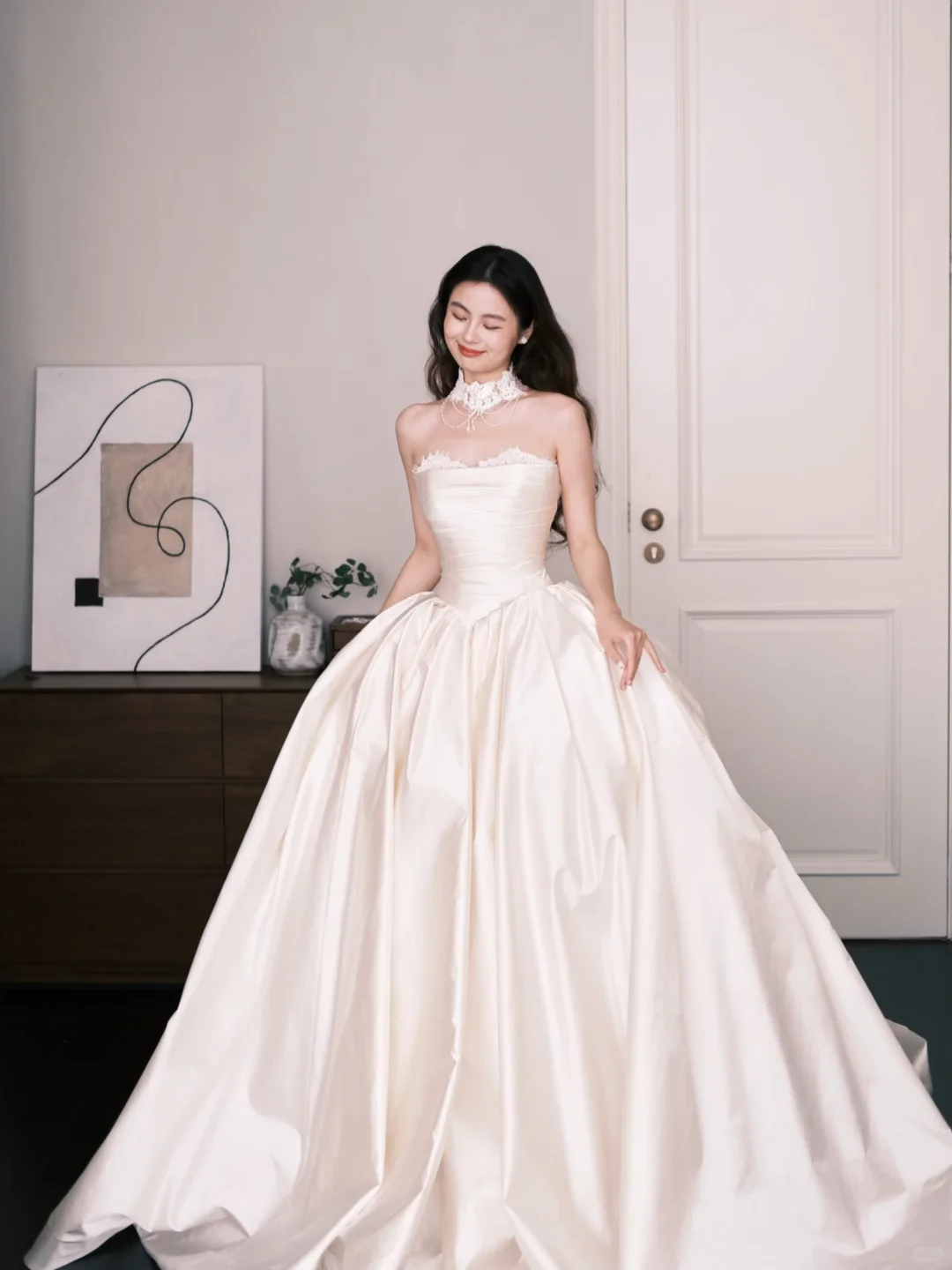 Strapless Satin Ballgown Wedding Dress, Ivory Princess Bridal Gown  NV7284