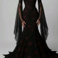 NiceVestidos – Burgunderfarbenes, zartes Chiffonkleid mit langen Ärmeln, herzförmigem Ausschnitt und zarter Spitze, bodenlang, NV6015
