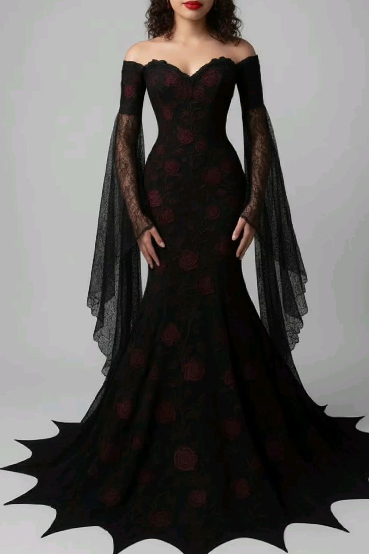 NiceVestidos – Burgunderfarbenes, zartes Chiffonkleid mit langen Ärmeln, herzförmigem Ausschnitt und zarter Spitze, bodenlang, NV6015