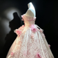 Pink Strapless Ball Gown Satin Bow Lace Corset 3D Floral Lace Overlay Tulle Fairy Prom Dress  NV6944