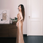 Strapless Champagne Glitter Mermaid Prom Dress with 3D Beaded Flowers  NV7341