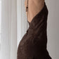 Braunes Vintage elegantes Straps-Spitzen-Spaghettiträger-langes Satin-Ballkleid-Abendkleid NV1375