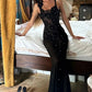 Modisches rückenfreies Maxikleid mit Spaghettiträgern und Spitze in Schwarz, ärmelloses Kleid, lang, Geburtstagskostüm, Ballkleid, Abendkleid nv1820