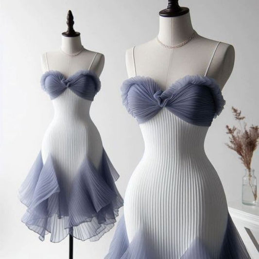 White Purple Fairy Fashion Elegant Spaghetti Strap Short Chiffon Homecoming Dress Prom Dress Birthday Party Dress nv3947