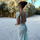 Robe de soirée sirène en satin bleu vintage, élégante, style déesse grecque, tenue de bal longue, robe de soirée, robe de soirée, nv4761