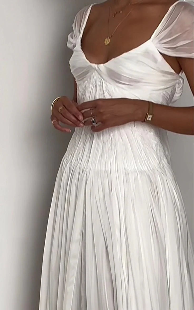 White Solid Pretty Charming Long Chiffon A-Line Floor Length Train Ball Gown Evening Dress Wedding Bridesmaid Dresses prom dress nv3825