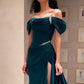 Dark green elegant fashion rhinestone chain strapless shoulder long slit evening dress prom dress nv2636