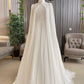 Ivory white gorgeous exquisite lace beading A-line long tulle cape ball gown evening dress wedding dress nv8