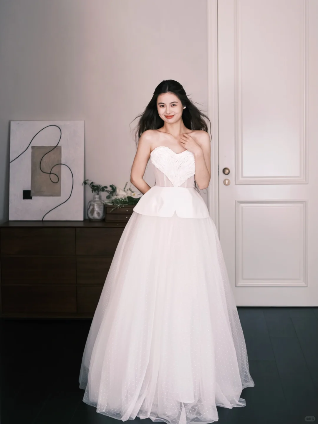 Strapless Heart Neck Dotted Tulle Wedding Dress, Romantic Ball Gown Bridal Gown  NV7326