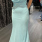 Robe de soirée élégante en satin bleu brillant, longue, longueur au sol, robe de bal, robe de fête d'anniversaire, robe de bal, robe de remise de diplôme, nv4009