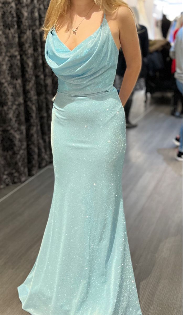 Robe de soirée élégante en satin bleu brillant, longue, longueur au sol, robe de bal, robe de fête d'anniversaire, robe de bal, robe de remise de diplôme, nv4009