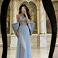 Light Blue Strapless Crystal Gown - 3D Shoulder Piece Draped Train Evening/Red Carpet/Date Maxi Dress NV6817