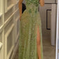 NiceVestidos - Robe de bal élégante à paillettes scintillantes et florales, verte, avec lien au dos, robe d'invitée de mariage tendance, NV5848