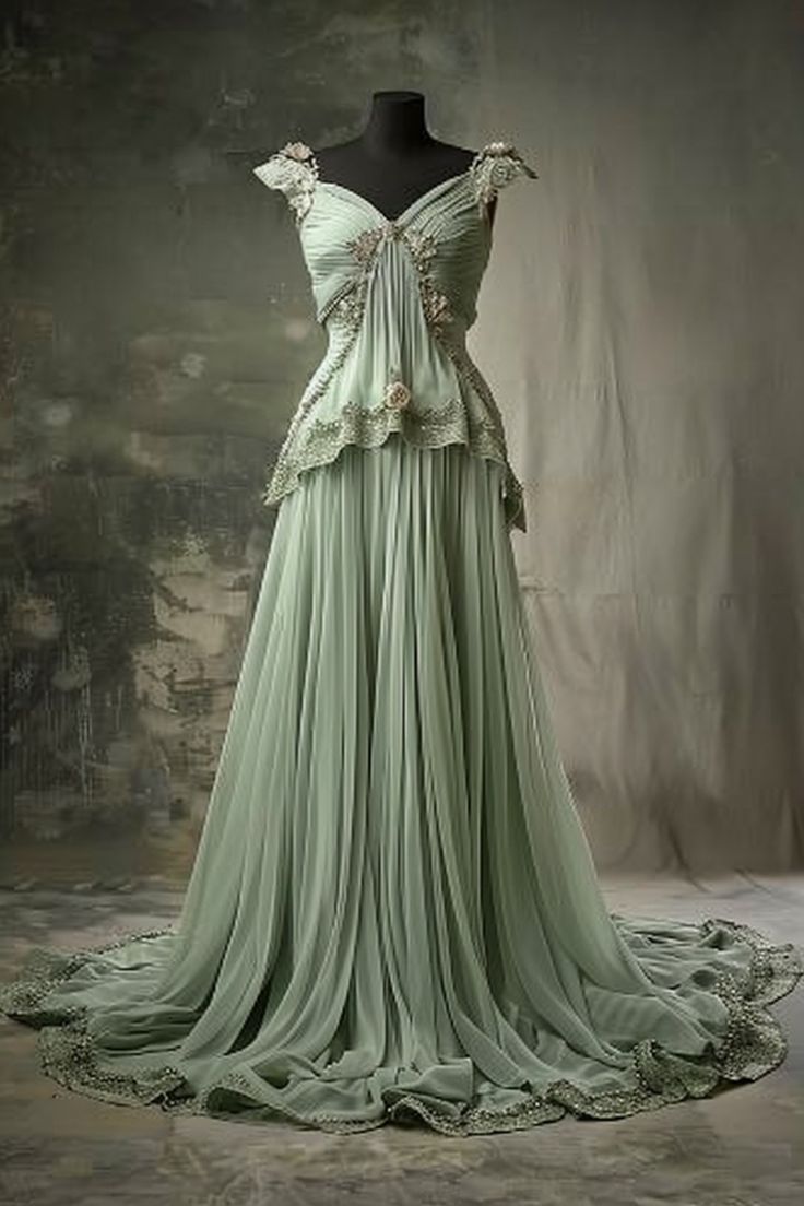 Green gorgeous delicate floral lace long tulle floor-length ball gown evening dress nv3500