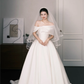 Off Shoulder Twist Ruched Satin Wedding Dress with Long Train  NV7376