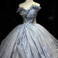 Dusty Blue Strapless Ball Gown Ruffled Corset Asymmetric Draped Tulle Cinderella Prom Dress  NV6945