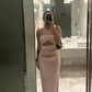 Rosa, modisch, einzigartig, Blumenmuster, langes Satin-Ballkleid, Abendkleid, Partykleid, NV3447