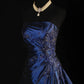 Marineblau Wunderschönes glänzendes Vintage-Mode-Schulterfreies, exquisites, langes Satin-Ballkleid mit Perlenbesatz, elegantes Partykleid, Abschlussballkleid nv3852