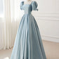 A-Linien-Ballkleid aus blauem Satin mit Puffärmeln und langem Ärmel, Abendkleider in Blau nv1726