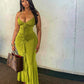 Robe de soirée élégante à bretelles spaghetti et à volants, robe de bal longue et verte, robe de soirée nv3502