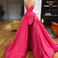 Pink Fashion V-neck Tube Top Long Slit Sexy Elegant Trailing Ball Gown Evening Dress nv3280