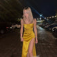 Yellow stylish charming spaghetti straps long slit ball gown evening dress party dress nv2487