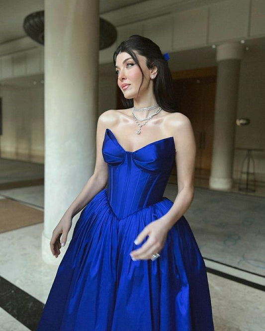 Blue stylish elegant off-the-shoulder long impressive ball gown party dress evening dress ribbons galore dress to impress nv2578