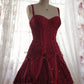 Robe de soirée courte rouge en dentelle à fines bretelles et décolleté en cœur, robe de bal, robe de fête d'anniversaire, nv3881