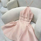 Robe de soirée courte à bretelles simple et tendance rose nv3006