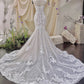 Weißes, langes Meerjungfrau-Kleid mit Blumenapplikationen und Spitze im bodenlangen Slim Fit, Ballkleid, Abendkleid, Brautkleid, NV4434