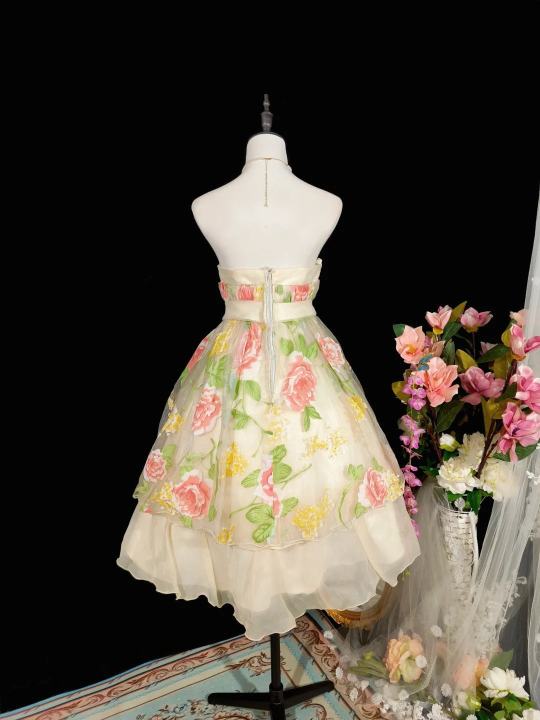 Robe de soirée courte élégante en tulle à fleurs blanches, robe d'anniversaire nv4778