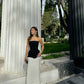Schwarz-weißes Satin-Abendkleid, schlichtes, elegantes Ballkleid, NV1819