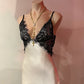 Superbe robe de soirée longue en satin noir et dentelle, dos nu, couleur crème, robe d'accompagnement nv4106