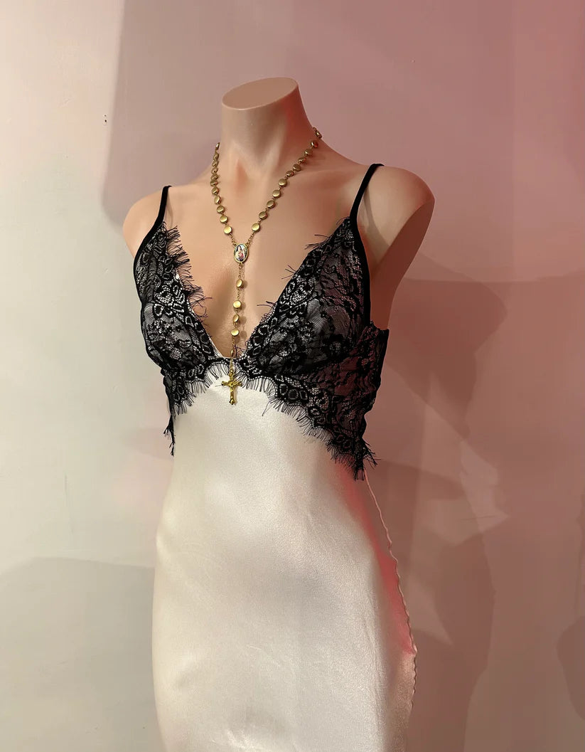 Superbe robe de soirée longue en satin noir et dentelle, dos nu, couleur crème, robe d'accompagnement nv4106
