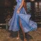 Blaues, wadenlanges Ballkleid aus Tüll, blaues Abendkleid aus Tüll nv1547
