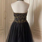 Robe de soirée vintage courte à perles noires et dorées, robe de soirée d'anniversaire nv4711