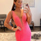 Blue/Purple/Orange/Pink Mermaid Deep V Neck Royal Blue Long Prom Dress with Beading nv951