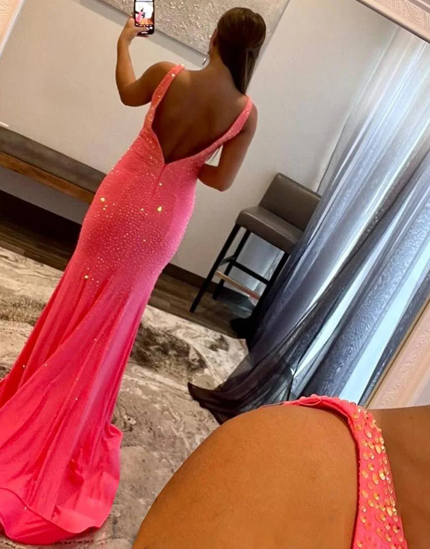 Blue/Purple/Orange/Pink Mermaid Deep V Neck Royal Blue Long Prom Dress with Beading nv951
