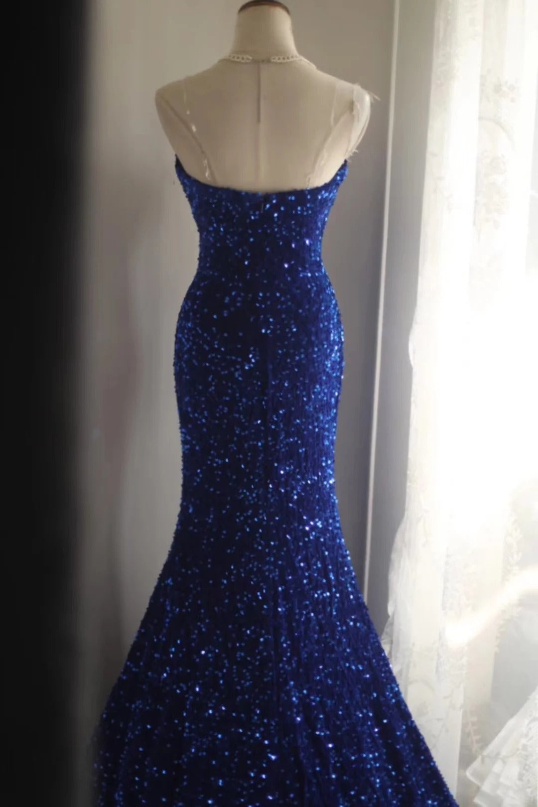 Robe de soirée élégante en velours bleu royal, longue, plissée, à paillettes, perlée, style sirène, queue de poisson, longueur au sol, robe de bal, robe de soirée, robe de mariée, nv4123